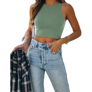 imageREORIA Butsmooth Womens Sleeveless Halter Neck Double Lined Casual Basic Tank Crop TopsTurquoise