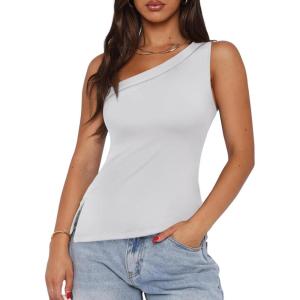 imageREORIA Womens One Shoulder Tops Summer Y2K Tank Top Asymmetric Sexy Cute Trendy Sleeveless Going Out Shirts 2025White