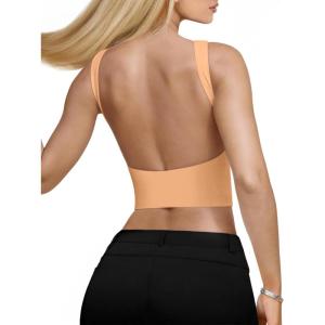 imageREORIA Womens Sexy Open Back High Neck Sleeveless Tank Top Y2k Trendy Backless Crop TopsOrange Pink