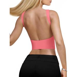 imageREORIA Womens Sexy Open Back High Neck Sleeveless Tank Top Y2k Trendy Backless Crop TopsPeach Pink