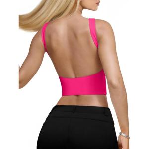imageREORIA Womens Sexy Open Back High Neck Sleeveless Tank Top Y2k Trendy Backless Crop TopsRose Red