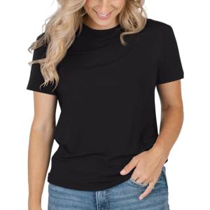 imageREORIA Womens Summer Crewneck Short Sleeve Cotton Tunic Tops Loose Fit Solid T Shirts 2025 Basic TeesBlack