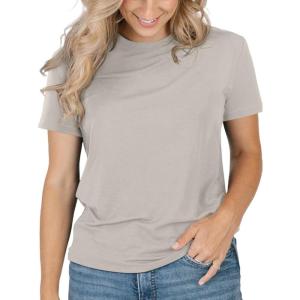 imageREORIA Womens Summer Crewneck Short Sleeve Cotton Tunic Tops Loose Fit Solid T Shirts 2025 Basic TeesGrey