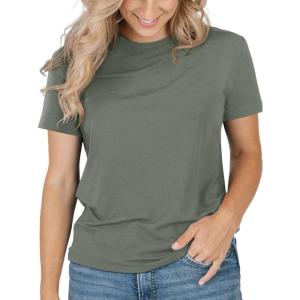 imageREORIA Womens Summer Crewneck Short Sleeve Cotton Tunic Tops Loose Fit Solid T Shirts 2025 Basic TeesMineral Green