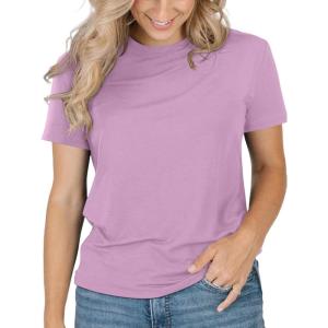 imageREORIA Womens Summer Crewneck Short Sleeve Cotton Tunic Tops Loose Fit Solid T Shirts 2025 Basic TeesPetal