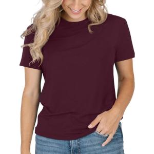 imageREORIA Womens Summer Crewneck Short Sleeve Cotton Tunic Tops Loose Fit Solid T Shirts 2025 Basic TeesReddish Brown