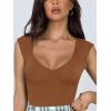 imageREORIA Butsmooth Womens Trendy Sexy Casual V Neck Double Lined Sleeveless Slimming Going Out Tank Top BodysuitsBrown
