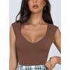 imageREORIA Butsmooth Womens Trendy Sexy Casual V Neck Double Lined Sleeveless Slimming Going Out Tank Top BodysuitsCoffee