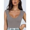 imageREORIA Butsmooth Womens Trendy Sexy Casual V Neck Double Lined Sleeveless Slimming Going Out Tank Top BodysuitsDeep Grey