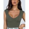 imageREORIA Butsmooth Womens Trendy Sexy Casual V Neck Double Lined Sleeveless Slimming Going Out Tank Top BodysuitsGrey Green
