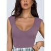 imageREORIA Butsmooth Womens Trendy Sexy Casual V Neck Double Lined Sleeveless Slimming Going Out Tank Top BodysuitsGrey Purple
