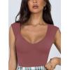 imageREORIA Butsmooth Womens Trendy Sexy Casual V Neck Double Lined Sleeveless Slimming Going Out Tank Top BodysuitsMasala