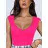 imageREORIA Butsmooth Womens Trendy Sexy Casual V Neck Double Lined Sleeveless Slimming Going Out Tank Top BodysuitsNeon Rose Red