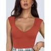 imageREORIA Butsmooth Womens Trendy Sexy Casual V Neck Double Lined Sleeveless Slimming Going Out Tank Top BodysuitsRusty Red