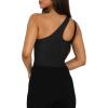 imageREORIA Butsmooth Womens Trendy Sexy Plunge One Shoulder Sleeveless V Backless Going Out Tank Bodysuits TopsBlack