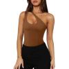imageREORIA Butsmooth Womens Trendy Sexy Plunge One Shoulder Sleeveless V Backless Going Out Tank Bodysuits TopsBrown