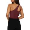 imageREORIA Butsmooth Womens Trendy Sexy Plunge One Shoulder Sleeveless V Backless Going Out Tank Bodysuits TopsBurgundy