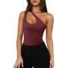 imageREORIA Butsmooth Womens Trendy Sexy Plunge One Shoulder Sleeveless V Backless Going Out Tank Bodysuits TopsBurgundy