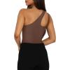 imageREORIA Butsmooth Womens Trendy Sexy Plunge One Shoulder Sleeveless V Backless Going Out Tank Bodysuits TopsCoffee
