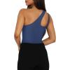 imageREORIA Butsmooth Womens Trendy Sexy Plunge One Shoulder Sleeveless V Backless Going Out Tank Bodysuits TopsDark Blue