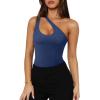 imageREORIA Butsmooth Womens Trendy Sexy Plunge One Shoulder Sleeveless V Backless Going Out Tank Bodysuits TopsDark Blue
