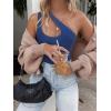 imageREORIA Butsmooth Womens Trendy Sexy Plunge One Shoulder Sleeveless V Backless Going Out Tank Bodysuits TopsDark Blue