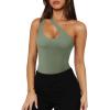 imageREORIA Butsmooth Womens Trendy Sexy Plunge One Shoulder Sleeveless V Backless Going Out Tank Bodysuits TopsDark Green