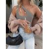 imageREORIA Butsmooth Womens Trendy Sexy Plunge One Shoulder Sleeveless V Backless Going Out Tank Bodysuits TopsDeep Grey
