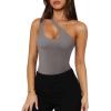 imageREORIA Butsmooth Womens Trendy Sexy Plunge One Shoulder Sleeveless V Backless Going Out Tank Bodysuits TopsDeep Grey