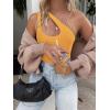 imageREORIA Butsmooth Womens Trendy Sexy Plunge One Shoulder Sleeveless V Backless Going Out Tank Bodysuits TopsGolden