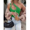 imageREORIA Butsmooth Womens Trendy Sexy Plunge One Shoulder Sleeveless V Backless Going Out Tank Bodysuits TopsGreen