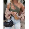 imageREORIA Butsmooth Womens Trendy Sexy Plunge One Shoulder Sleeveless V Backless Going Out Tank Bodysuits TopsGrey Green