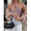 imageREORIA Butsmooth Womens Trendy Sexy Plunge One Shoulder Sleeveless V Backless Going Out Tank Bodysuits TopsHazy Lilac