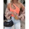 imageREORIA Butsmooth Womens Trendy Sexy Plunge One Shoulder Sleeveless V Backless Going Out Tank Bodysuits TopsNeon Pink
