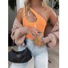 imageREORIA Butsmooth Womens Trendy Sexy Plunge One Shoulder Sleeveless V Backless Going Out Tank Bodysuits TopsOrange