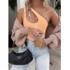 imageREORIA Butsmooth Womens Trendy Sexy Plunge One Shoulder Sleeveless V Backless Going Out Tank Bodysuits TopsPeach Fuzz