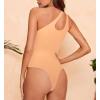 imageREORIA Butsmooth Womens Trendy Sexy Plunge One Shoulder Sleeveless V Backless Going Out Tank Bodysuits TopsPeach Fuzz