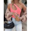 imageREORIA Butsmooth Womens Trendy Sexy Plunge One Shoulder Sleeveless V Backless Going Out Tank Bodysuits TopsPeach Pink