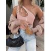 imageREORIA Butsmooth Womens Trendy Sexy Plunge One Shoulder Sleeveless V Backless Going Out Tank Bodysuits TopsPink