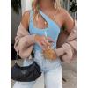 imageREORIA Butsmooth Womens Trendy Sexy Plunge One Shoulder Sleeveless V Backless Going Out Tank Bodysuits TopsSky Blue
