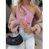 imageREORIA Butsmooth Womens Trendy Sexy Plunge One Shoulder Sleeveless V Backless Going Out Tank Bodysuits TopsViolet