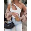 imageREORIA Butsmooth Womens Trendy Sexy Plunge One Shoulder Sleeveless V Backless Going Out Tank Bodysuits TopsWhite
