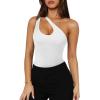 imageREORIA Butsmooth Womens Trendy Sexy Plunge One Shoulder Sleeveless V Backless Going Out Tank Bodysuits TopsWhite