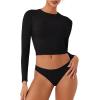 imageREORIA Womens Long Sleeve Crew Neck Double Layer Crop Top 2025 FallWinter Designer CollectionBlack