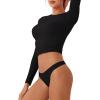 imageREORIA Womens Long Sleeve Crew Neck Double Layer Crop Top 2025 FallWinter Designer CollectionBlack