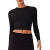 imageREORIA Womens Long Sleeve Crew Neck Double Layer Crop Top 2025 FallWinter Designer CollectionBlack