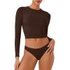 imageREORIA Womens Long Sleeve Crew Neck Double Layer Crop Top 2025 FallWinter Designer CollectionCocoa
