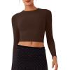 imageREORIA Womens Long Sleeve Crew Neck Double Layer Crop Top 2025 FallWinter Designer CollectionCocoa