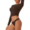 imageREORIA Womens Long Sleeve Crew Neck Double Layer Crop Top 2025 FallWinter Designer CollectionCocoa