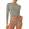 imageREORIA Womens Long Sleeve Crew Neck Double Layer Crop Top 2025 FallWinter Designer CollectionGrayish Green
